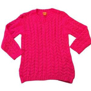 Joe‎ Fresh Womens Hot Pink Cable Knit Sweater Crew Neck Pullover Fuchsia S Fun
